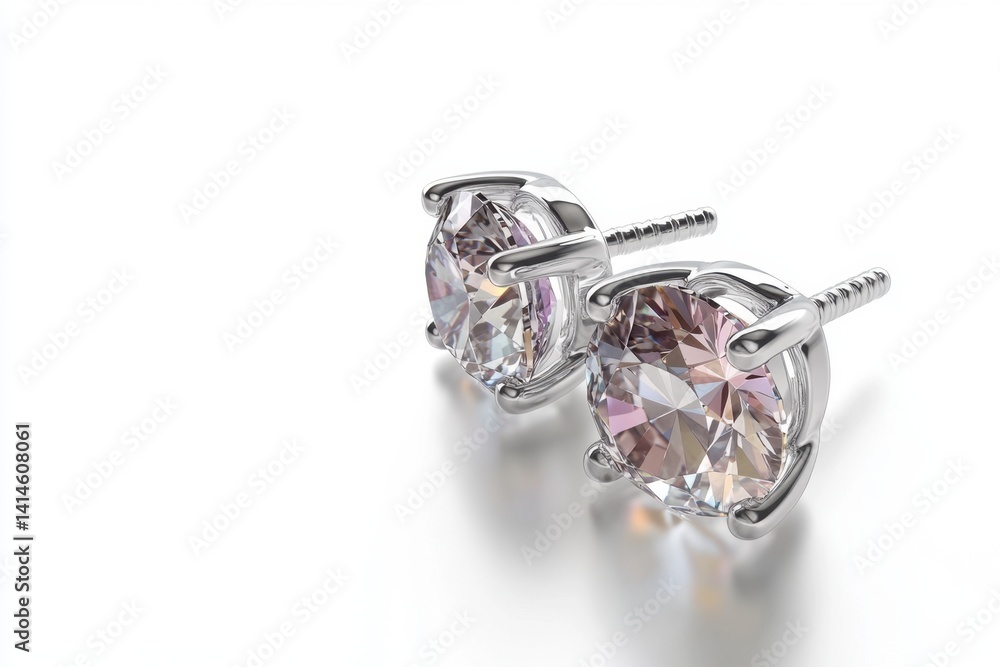 Poster elegant silver stud earrings with sparkling gems on a clean white background capturing luxury and re