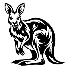 Striking Black and White Illustration of a Kangaroo in Abstract Style