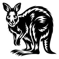 Stylized Black and White Kangaroo Illustration with Dynamic Line Work throughout body