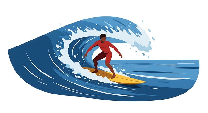 Captivating cartoon vector illustration of a surfer riding a majestic wave