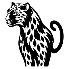 Dramatic black and white leopard illustration with striking patterns and bold lines
