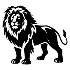 Majestic Lion Standing Tall in Elegant Black and White Silhouette Graphic