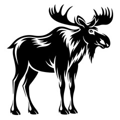 Majestic Black and White Moose Illustration with Intricate Detailing on White Background