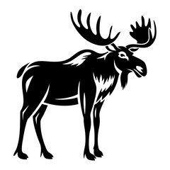 Elegant Silhouette of a Majestic Moose with Impressive Antlers on White