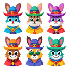 Cartoon Animals Dressed as Wizards, Cute Vector Design