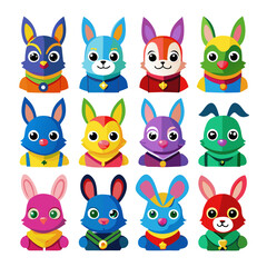 Colorful Cartoon Bunny Collection for Kids' Illustration