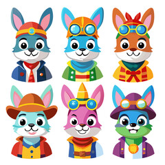 Cartoon Rabbits in Outfits Vector Illustration Set