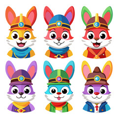 Fototapeta premium Colorful Miner Bunny Cartoon Characters Isolated on White