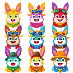 Fototapeta premium Nine Cute Cartoon Bunny Character Heads Collection Vector
