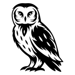 Elegant monochromatic owl illustration in bold lines and striking contrast aesthetic