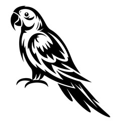 Stylized Black and White Illustration of a Parrot with Tribal Influences