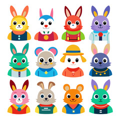 Cute Colorful Cartoon Character Animal Collection Vector Set