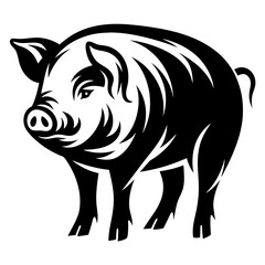 Stylized vector illustration of a black and white pig standing sideways