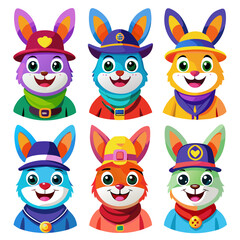 Cartoon Rabbits in Different Outfits with Professions