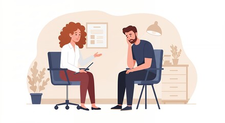 Illustrative scene depicting therapist and patient engaged in a counseling session