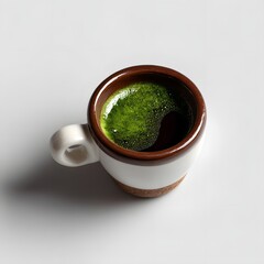 Aromatic Matcha Latte in Espresso Cup Close up Green Tea Beverage