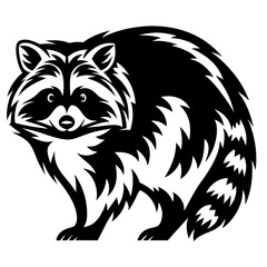 Stylized black and white vector graphic of a raccoon standing upright