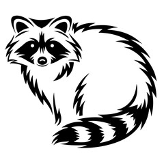 Minimalist Black and White Raccoon Design with Detailed Fur and Markings