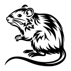 Monochrome Tattoo Style Illustration of a Wild Mouse with Ornamental Details