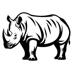 Obraz premium Bold monochrome rhinoceros stands powerful and isolated against a stark white backdrop