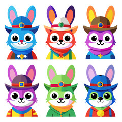 Fototapeta premium Colorful Cartoon Bunny Avatar Set with Different Costumes