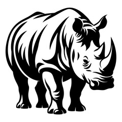 Stylized Black and White Rhinoceros Image with Strong Graphic Design Elements