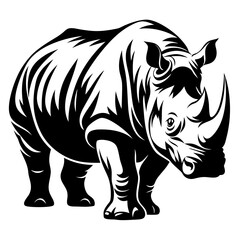 Black and White Illustration of a Rhinoceros with Detailed Markings