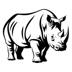Striking Black and White Silhouette of a Majestic Rhinoceros Standing Tall