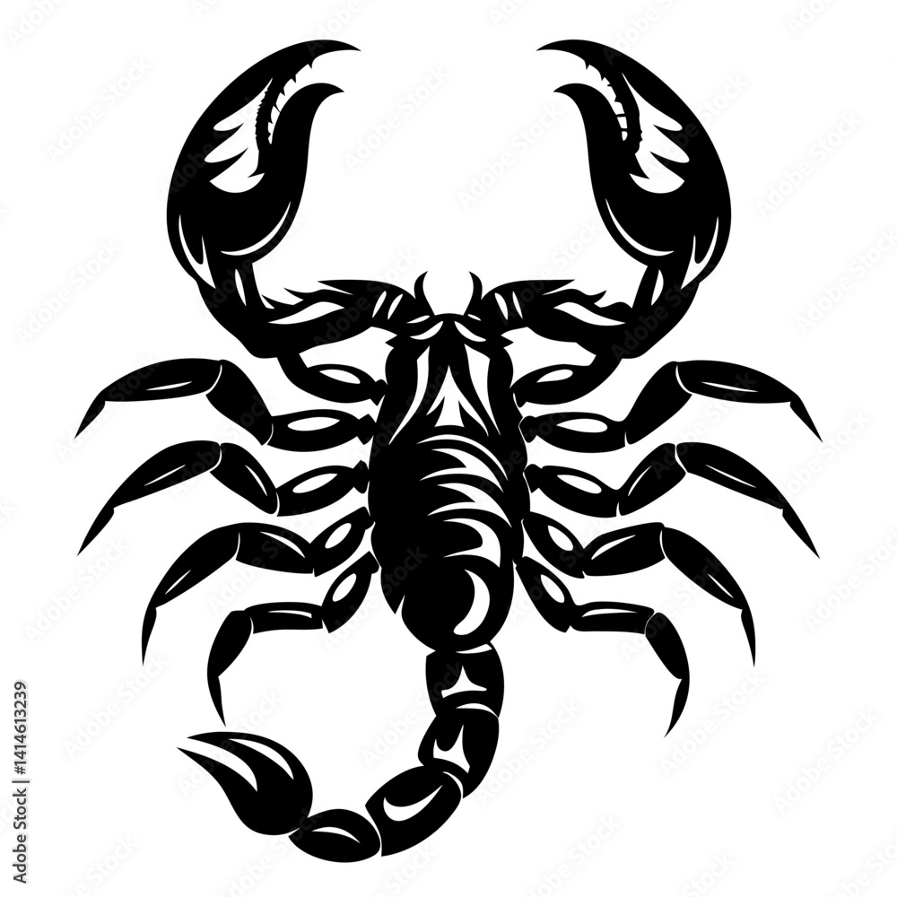Poster stylized black scorpion vector illustration with intricate details and sharp claws
