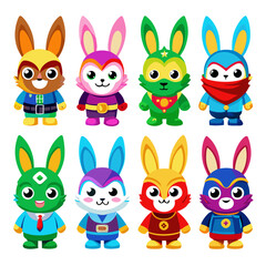 Cartoon Rabbit Characters: Superhero and Professional Rabbit Set