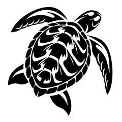 Black tribal turtle tattoo design swimming on white background illustration art