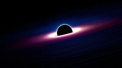 Black Hole Visual: Pitch Black Core, Bright Glowing Aura, Cosmic Phenomenon, Space Exploration, Astrophysics Imagery, Gravity Well, Singularity Concept, Universe Wonders.
