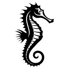 Silhouette of a seahorse, a stylized sea creature illustration in black