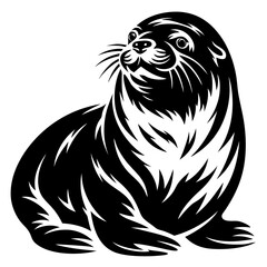 Elegant black and white vector illustration of a sea lion or seal