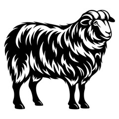 Monochrome image of a sheep with stylized wool, facing right side