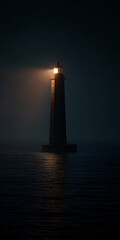 Burning Lighthouse Beacon: Dramatic Coastal Scene, Towering Inferno, Maritime Disaster, Fiery Light, Stormy Seas, Nautical Tragedy, Intense Heat.
