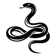 Black and white vector illustration of a coiled snake with tongue out