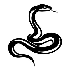 Stylized Black Snake Silhouette with Tongue Out on a White Background