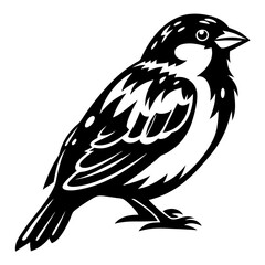 Striking Monochrome Sparrow Illustration Depicting a Stylized Bird in Profile