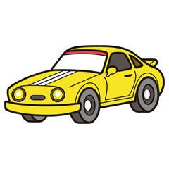 Yellow Cartoon Car Isolated with Red Stripes on Transparent