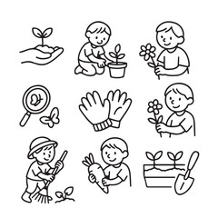 Gardening Kids Icon Set – Playful Planting & Outdoor Icons