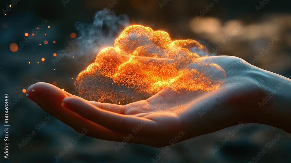 Poster cloud data in the hand symbolizing control and access to digital information