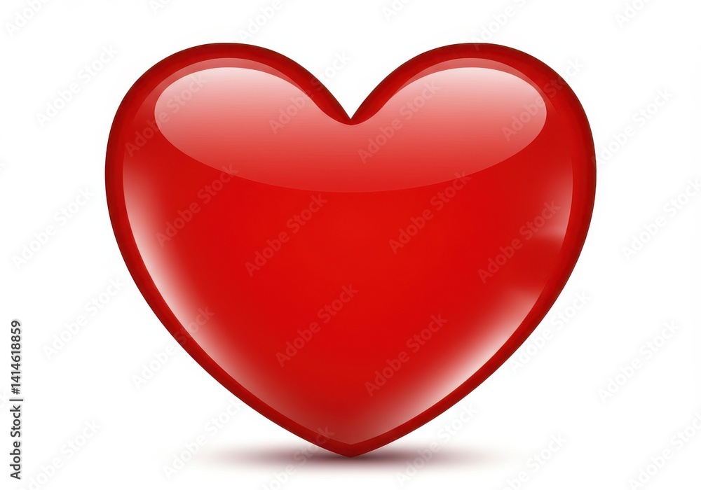 Aufkleber a single red heart shape with a glossy surface against a plain white background in a studio shot