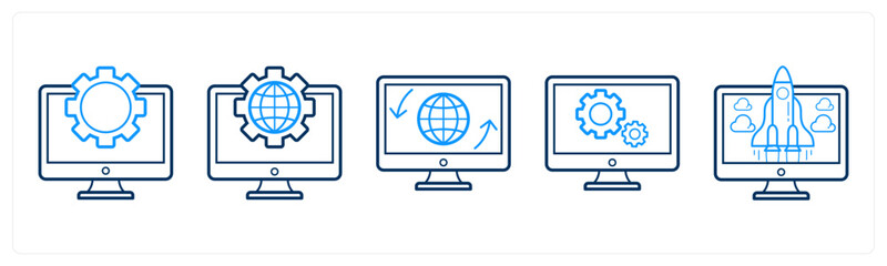 A set of 5 mix icons as online setting, settings, configuration