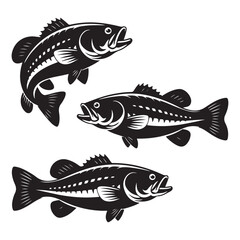 Vector Black silhouettes. with white background of largemouth bass fish