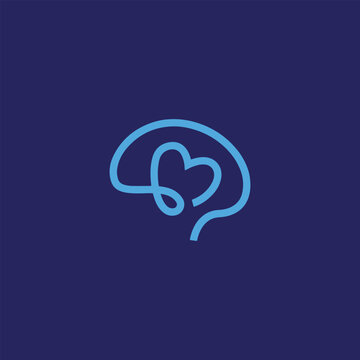 Brain and Heart Line Art Logo for Therapy, Mental Health, Nero science