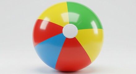 Obraz premium A vivid product shot of a colorful beach ball with vibrant multi-colored stripes and a glossy surface reflecting light for a playful summer feel