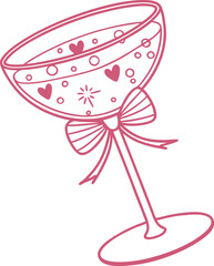 Elegant Champagne Glass Vector Illustration with Heart Details and Ribbon Design - Perfect for Romantic Celebrations