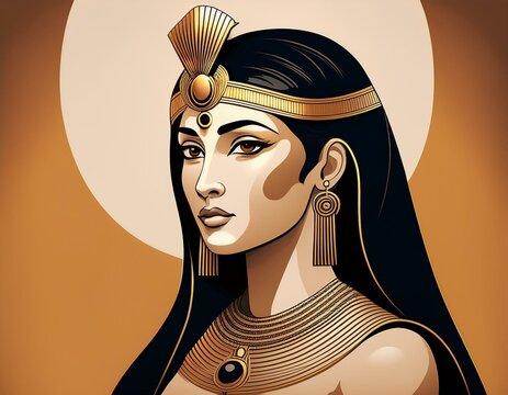 minimalist flat style vector illustration of cleopatra portrait art deco.