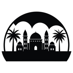 Desert City With Domed Buildings And Palm Trees